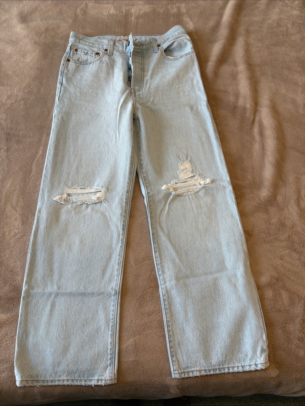 Levi's Light Blue Wide-Leg Distressed Jeans